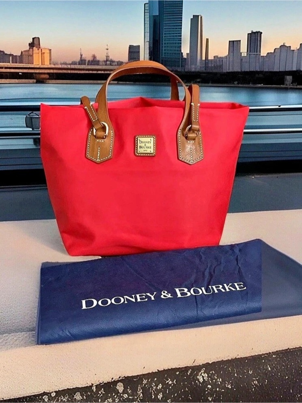 Dooney & Bourke Red Nylon Zip Pocket Tote NEW
